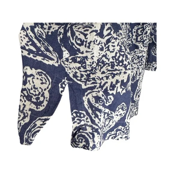 JM Collection 3/4 Sleeve Linen Button Up Tunic Blue & White Paisley SZ 14 - Picture 4 of 9